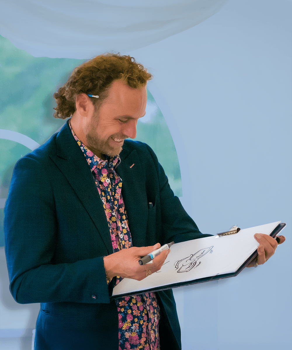 Brilliant Wedding caricature artist drawing a guest in South West England