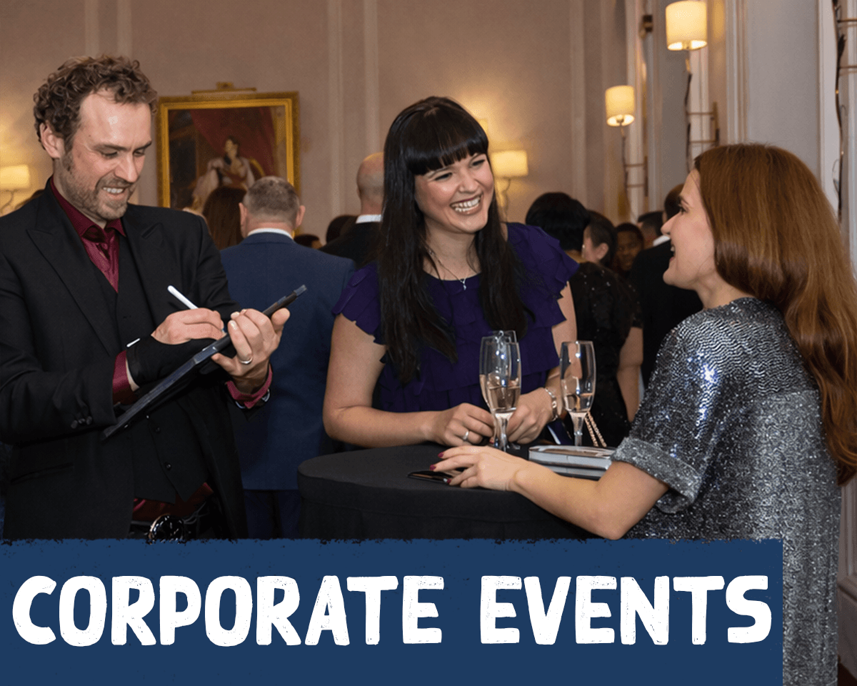 Corporate event caricature artist entertaining guests at a business event in London