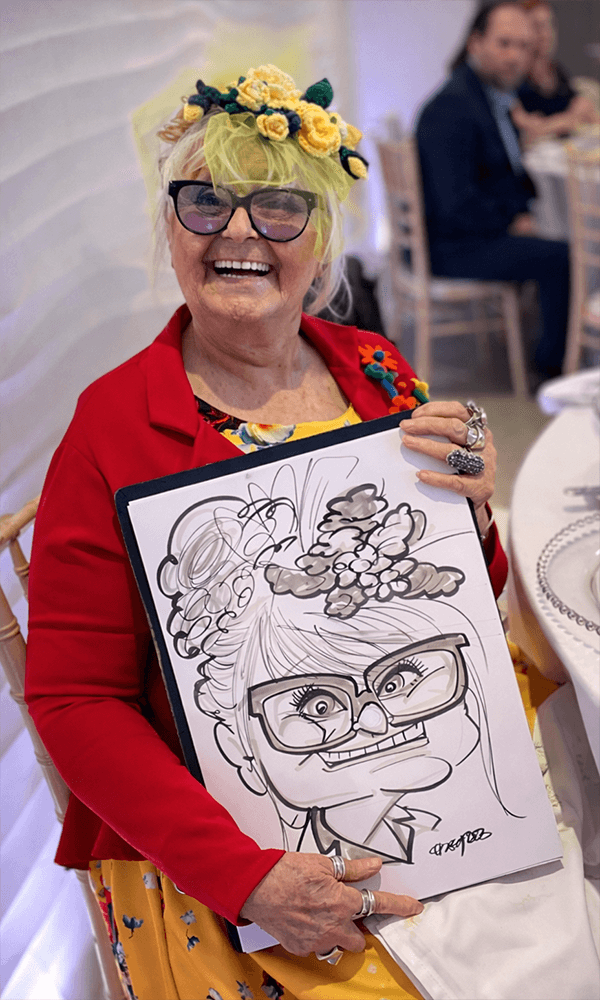 Older lady with caricature