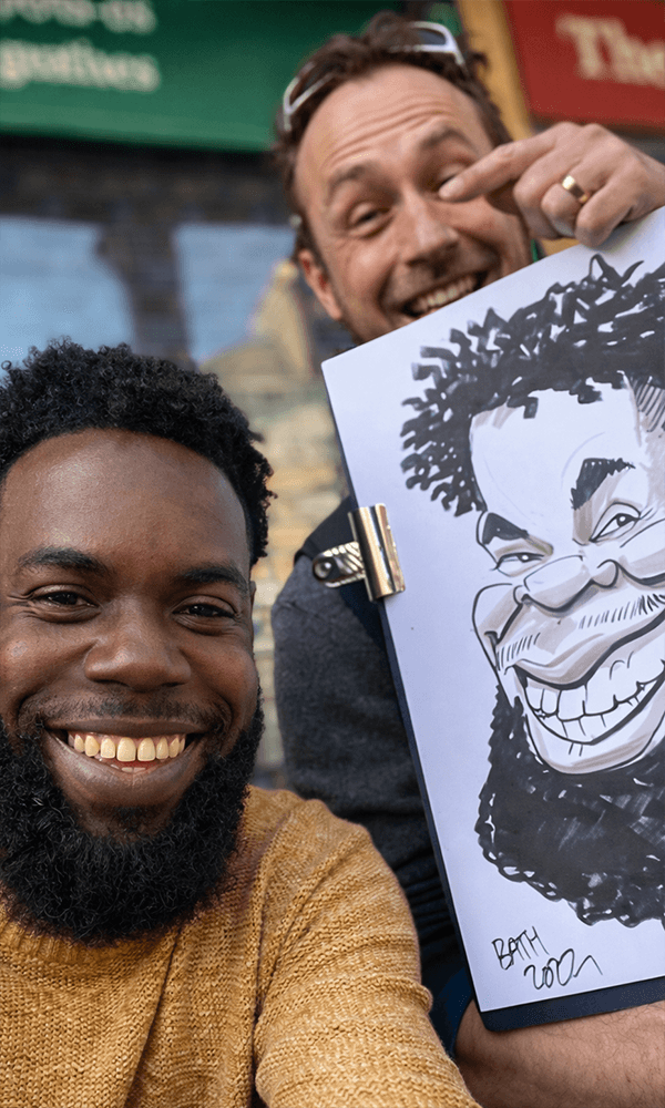 Artist with caricature victim