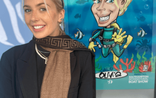 Trade-show-booth-attraction-guaranteed-to-attract-vistors Custom caricature with product-themed illustration background