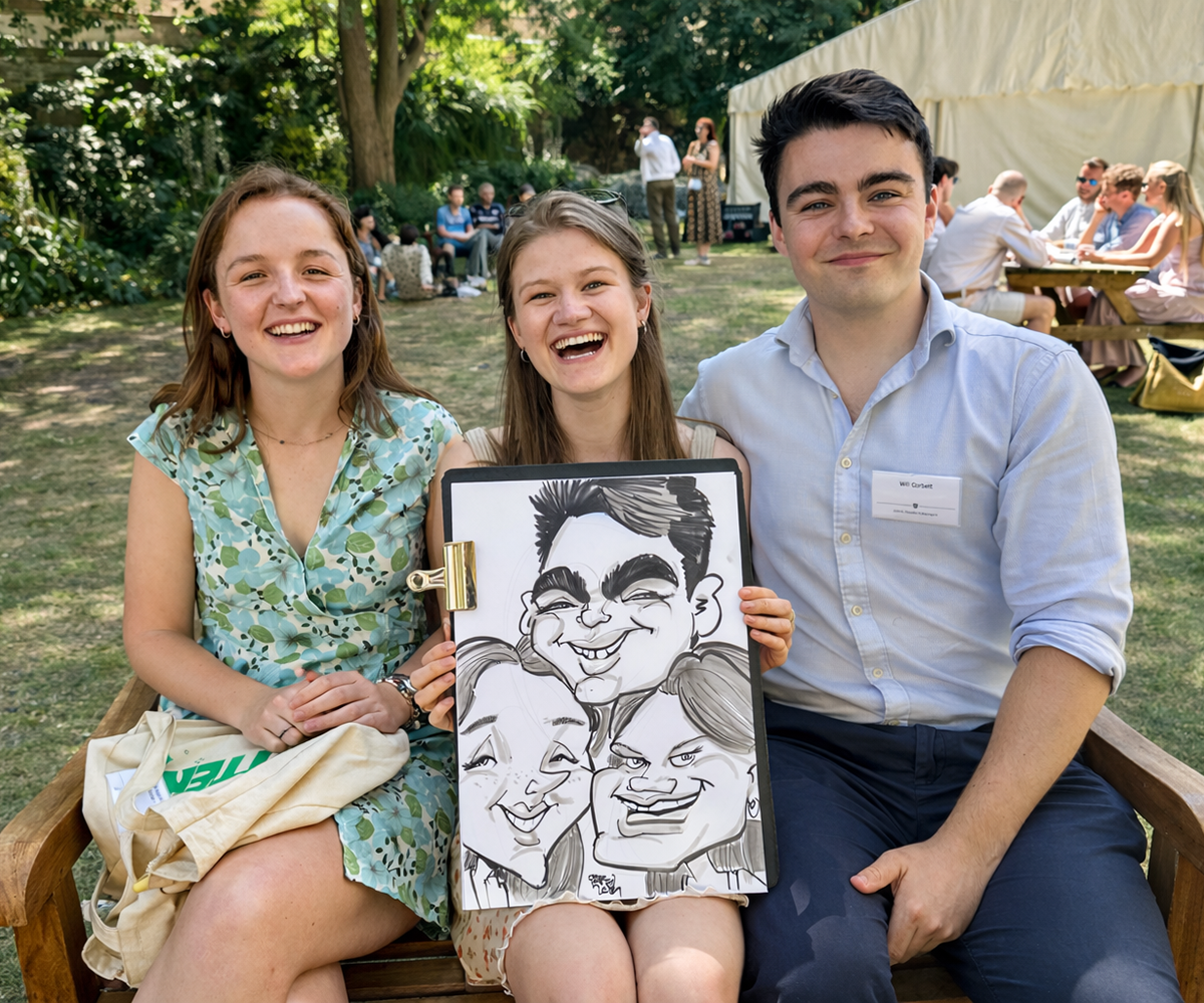 corporate-fun-day-caricatures Employees enjoying live caricature entertainment at corporate event
