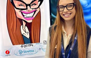 Trade show booth caricatures at a business event