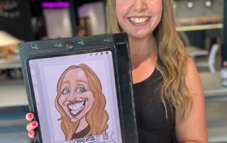 Corporate fun day guest with iPad caricature in London