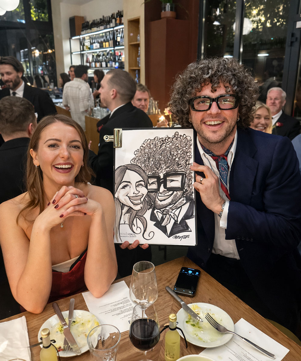Dinner party caricature UK