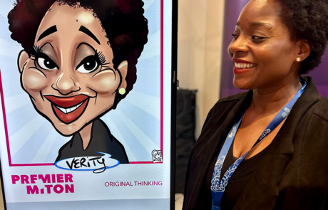 Insurance conference delegate with her digital caricature