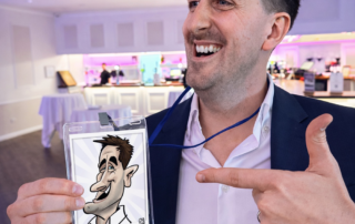 Postcard sized printed digital caricature at events