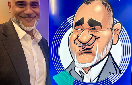 Conference booth attraction with digital caricatures, London