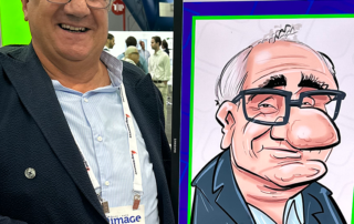 Georges-with-his-Viridien-caricature-in-Atlanta-GA-S Guest with digital caricature at tech conference USA