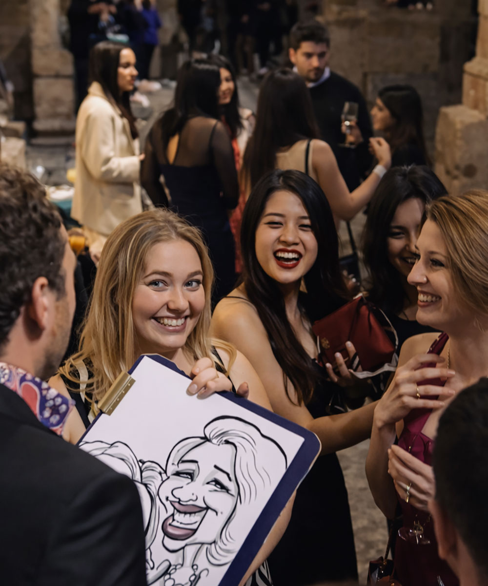 Graduation ball caricature UK