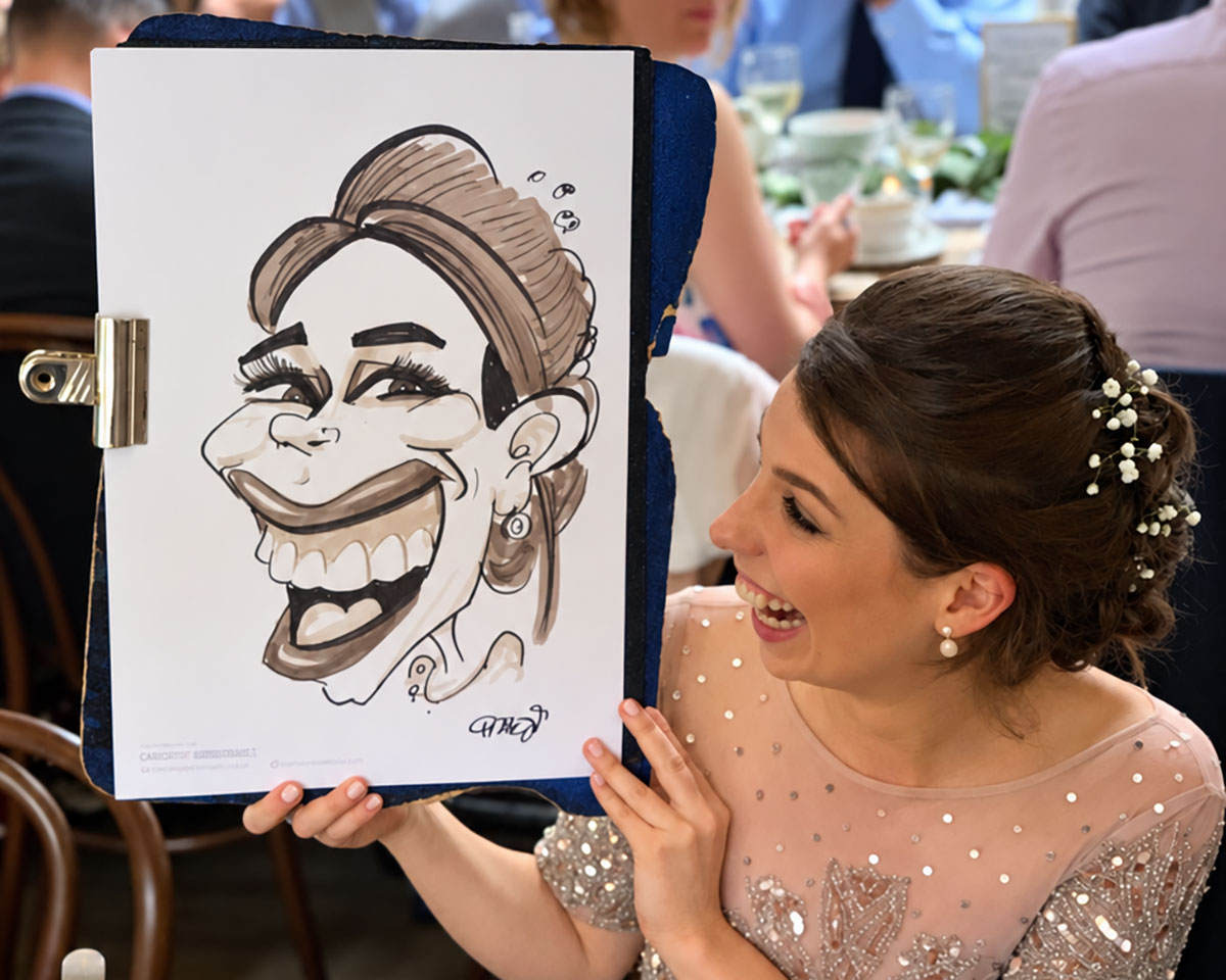 Guest with party caricature UK