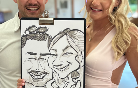 Young couple with their wedding caricature UK