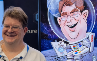 SC22-astronaut-caricature-S John and his NASA astronaut caricature at conference booth in Dallas