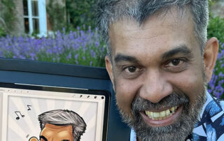 Summer-party-iPad-caricature-S Guest with iPad caricature at summer event