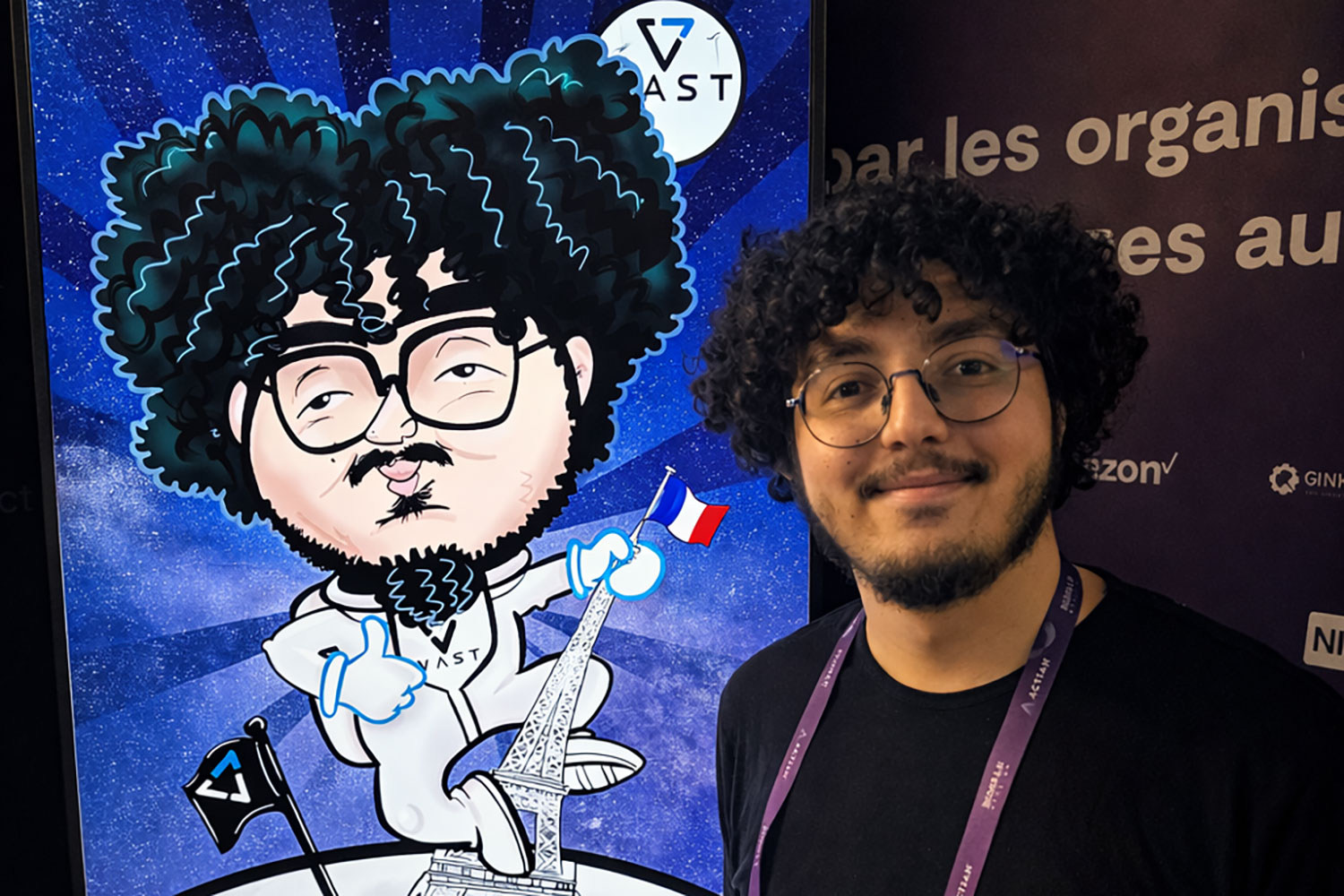 VAST-themed-caricature-Paris astronaut themed caricature on VAST exhibition stand