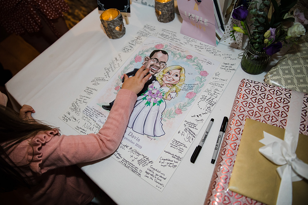 Wedding caricature signing board